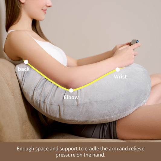 Reading Pillow, Gaming Pillow for Lap,Extra Arm Rest for Reading, Playing or Crocheting, Soft Velvet Grey