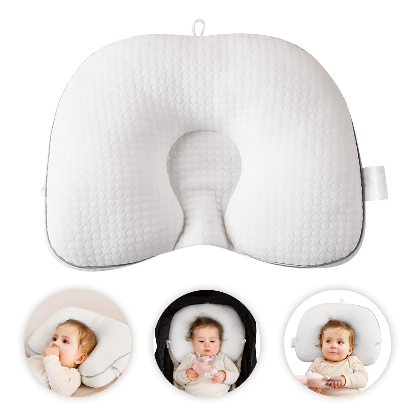 Portable Baby Travel Pillow,Adjustable Neck Infant Head Pillow,Support for Carseat,Soft and Breathable Ergonomic Design,White