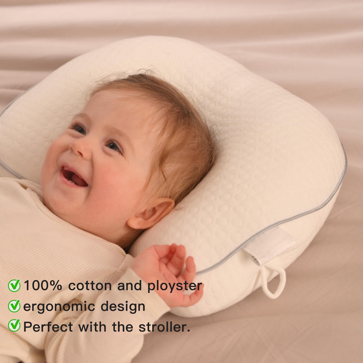 Portable Baby Travel Pillow,Adjustable Neck Infant Head Pillow,Support for Carseat,Soft and Breathable Ergonomic Design,White