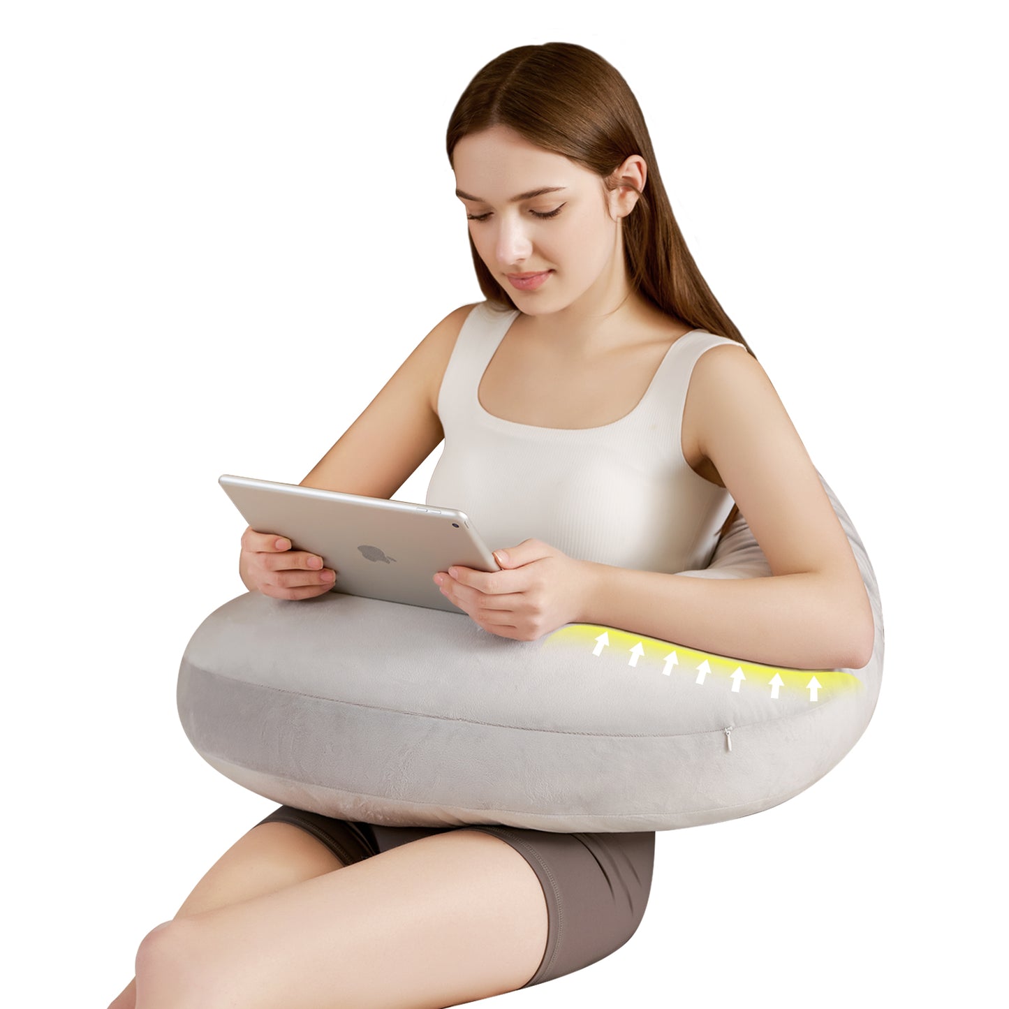 Reading Pillow, Gaming Pillow for Lap,Extra Arm Rest for Reading, Playing or Crocheting, Soft Velvet Grey
