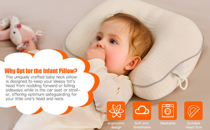 Portable Baby Travel Pillow,Adjustable Neck Infant Head Pillow,Support for Carseat,Soft and Breathable Ergonomic Design,White