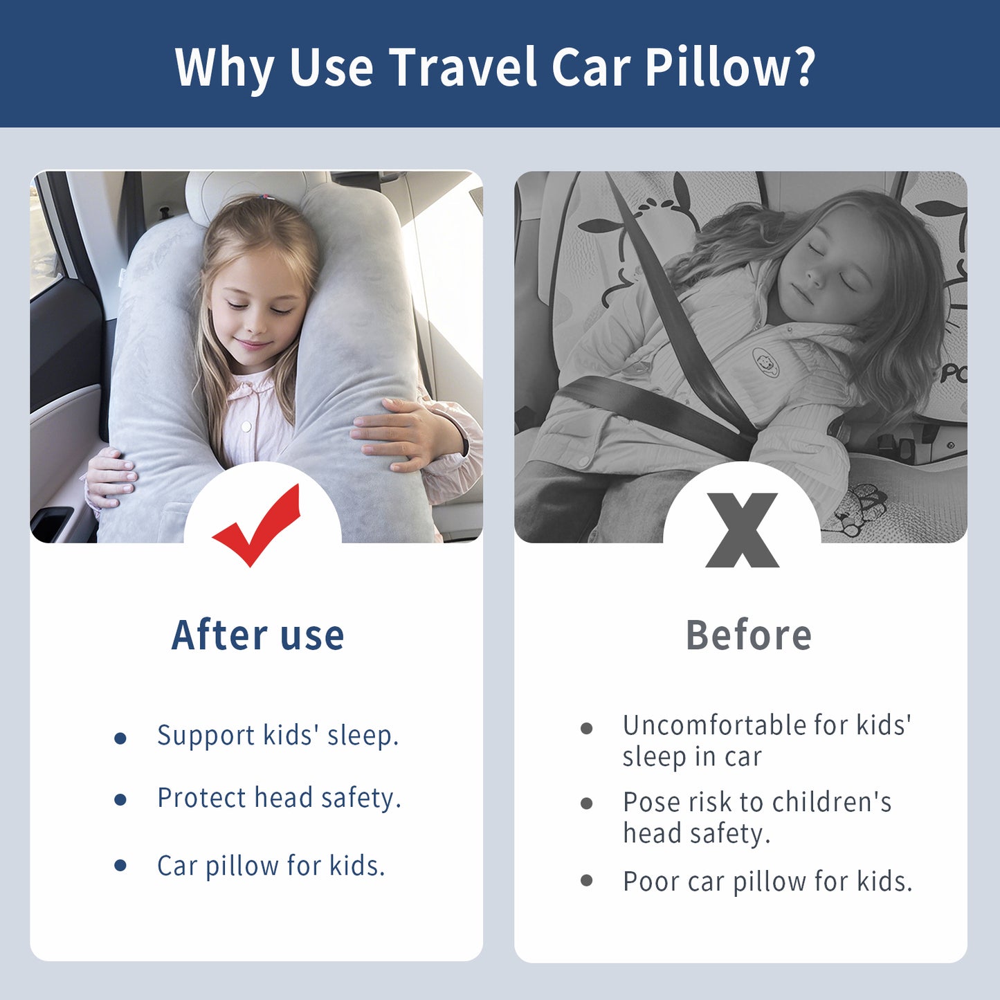 Travel Pillow Car Neck Pillow for Kids for Kids and Adults,Removable and Washable Car Headrest Pillow,Road Trip Essentials