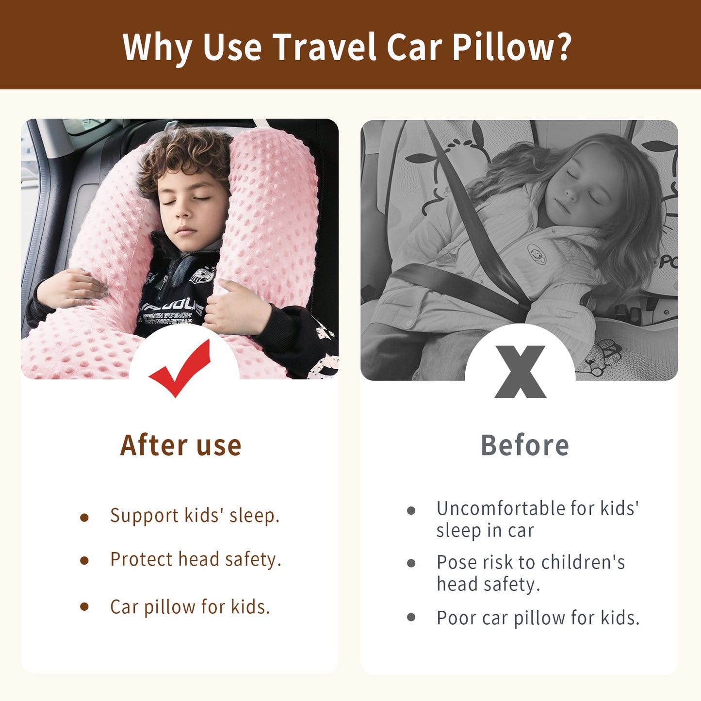 Car Seat Pillow and Travel Body Pillow,Neck Pillow for Kids and Adults,Removable and Washable Car Headrest Pillow,Road Trip Essentials